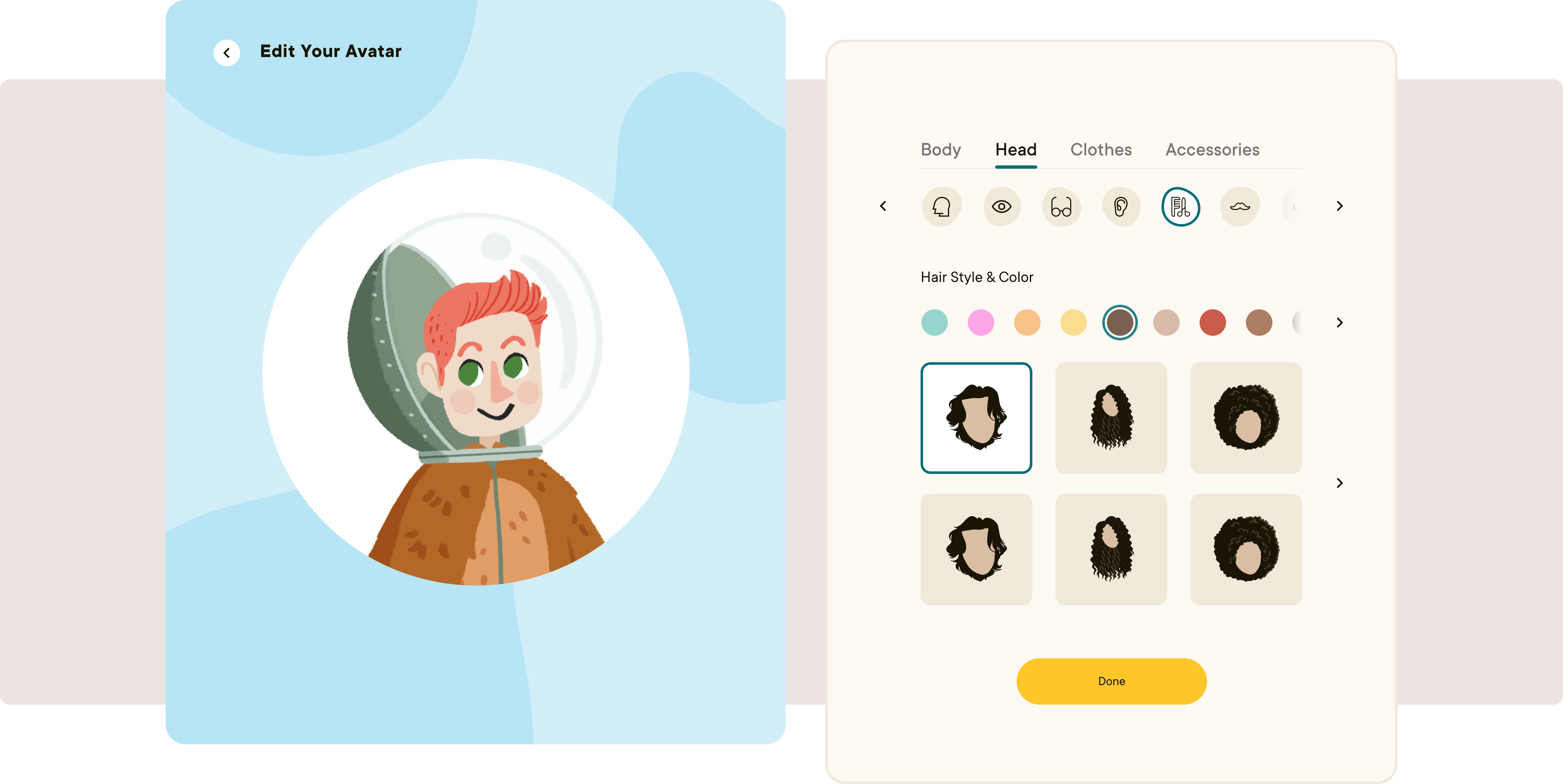 A screenshot of the avatar creator that allows students to customize their digital appearance and outfit.