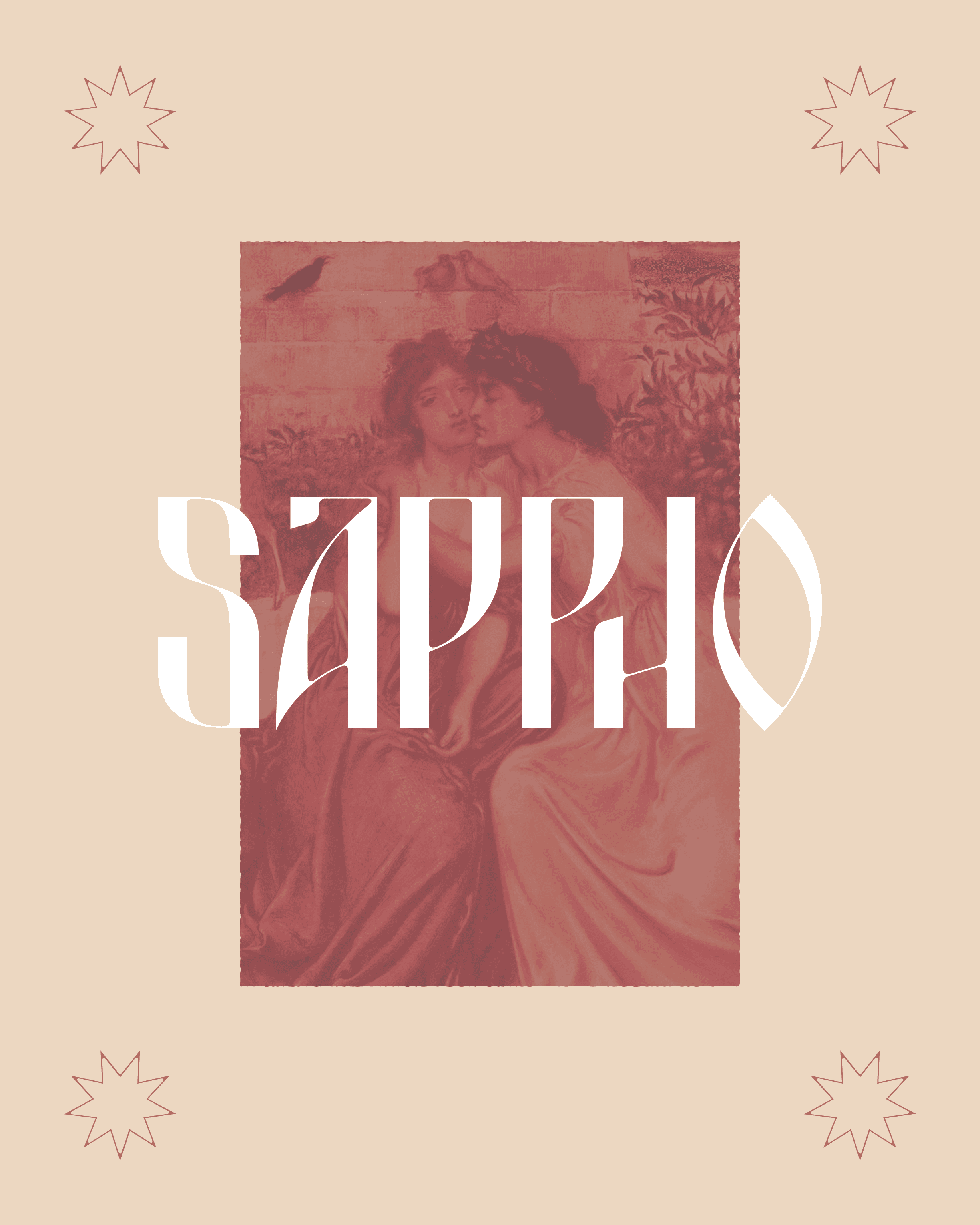Art of Sappho (the historical figure) with the word Sappho overlaid in Sappho, the typeface I designed.