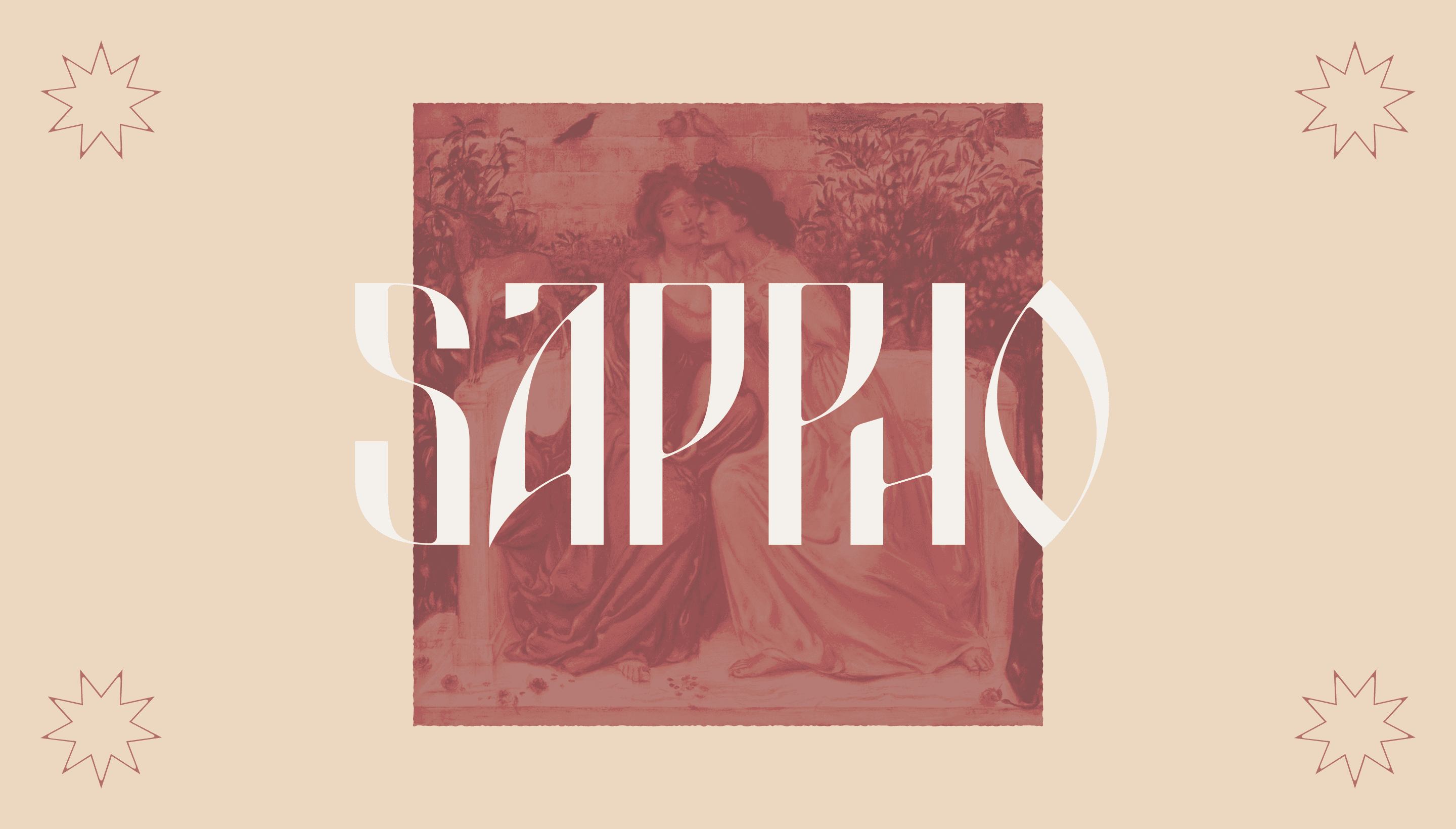 Art of Sappho (the historical figure) with the word Sappho overlaid in Sappho, the typeface I designed.